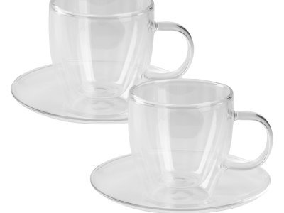 PIGNA MIDI Set od dve staklene šolje sa tacnama za cappuccino sa dvostrukim zidom, 2 x 150 ml