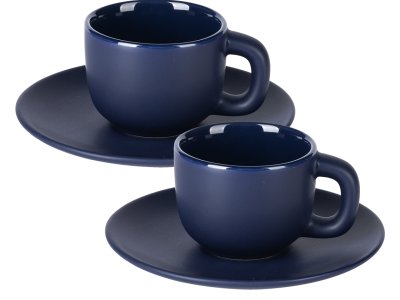 TOTEM MINI Set od dve keramičke šolje za espresso sa tacnama, 2 x 85 ml
