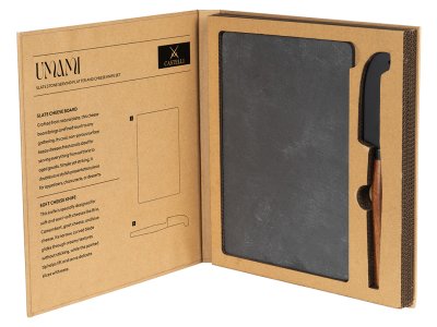 UMAMI Set kamena ploča i nož za sir sa drvenom drškom, 2/1