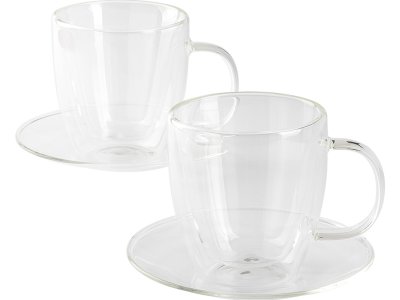 PIGNA MIDI Set od dve staklene šolje sa tacnama za cappuccino sa dvostrukim zidom, 2 x 150 ml