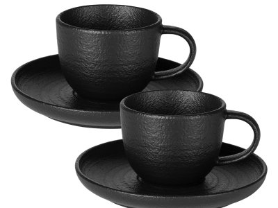 TRIBECA MINI Set od dve keramičke šolje za espresso sa tacnama, 2 x 90 ml