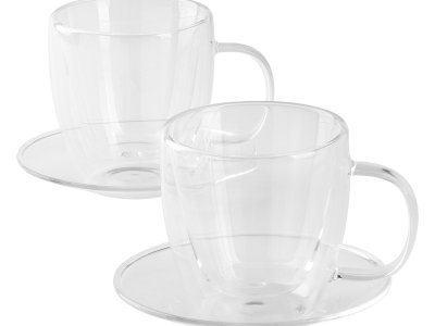 PIGNA MINI Set od dve staklene šolje sa tacnama za espresso sa dvostrukim zidom, 2 x 100 ml